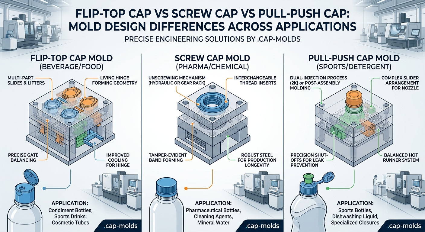 Flip-Top Cap vs Screw Cap vs Pull-Push Cap: Mold Design Differences Across Applications